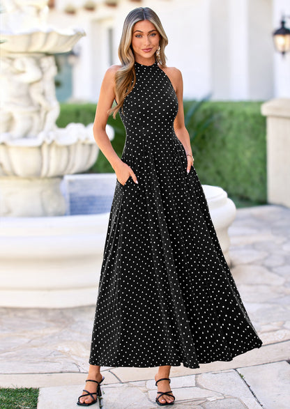 Polka Dot Maxi Dress - Halter, Vacation - photo 14