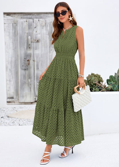 Eyelet A-Line Flowy Maxi Dress - Sleeveless, V-Neck, Beach - photo 20
