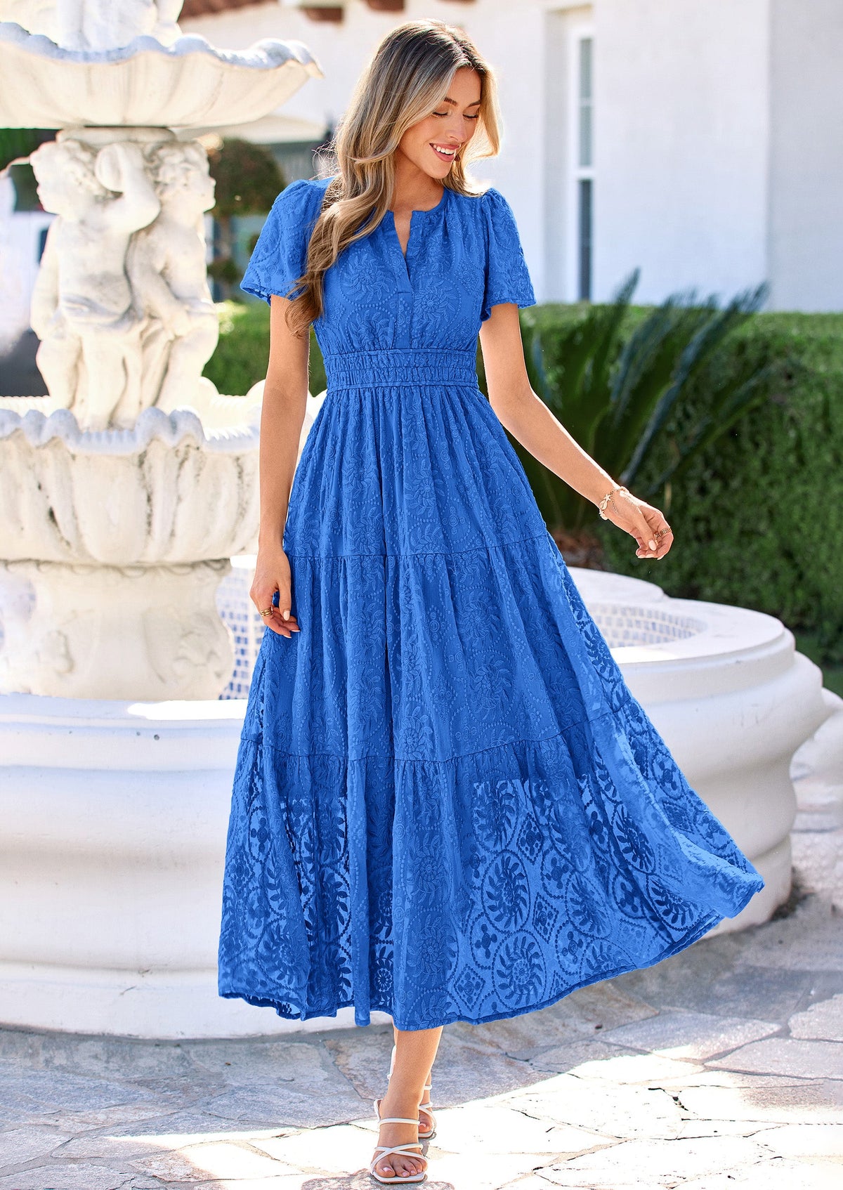 Floral A-Line Maxi Dress - Short Sleeve, V-Neck, Boho - Photo 27