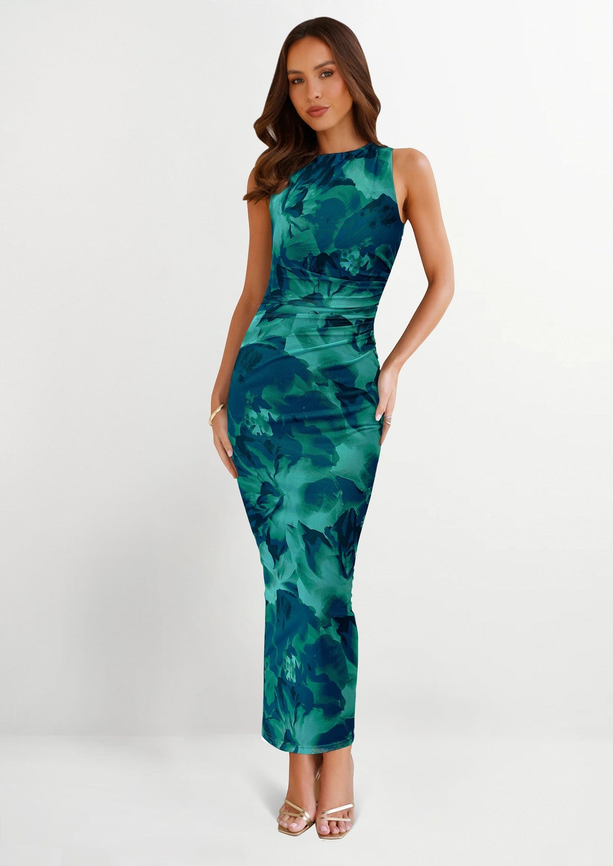 Floral Mesh Bodycon Maxi Dress - Sleeveless, Wedding Guest - photo 1