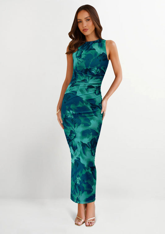 Floral Mesh Bodycon Maxi Dress - Sleeveless, Wedding Guest - photo 1