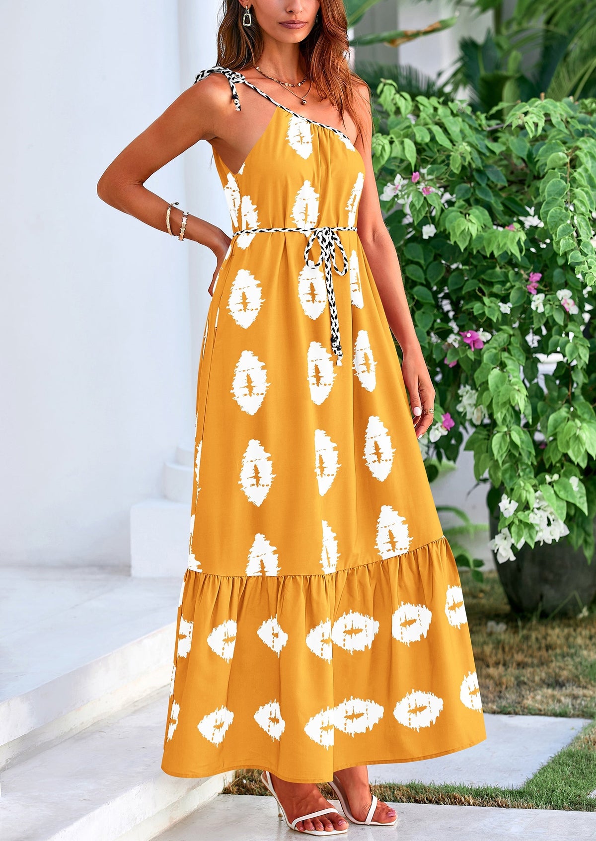 Flowy Maxi Dress - One-Shoulder, Boho - photo 4