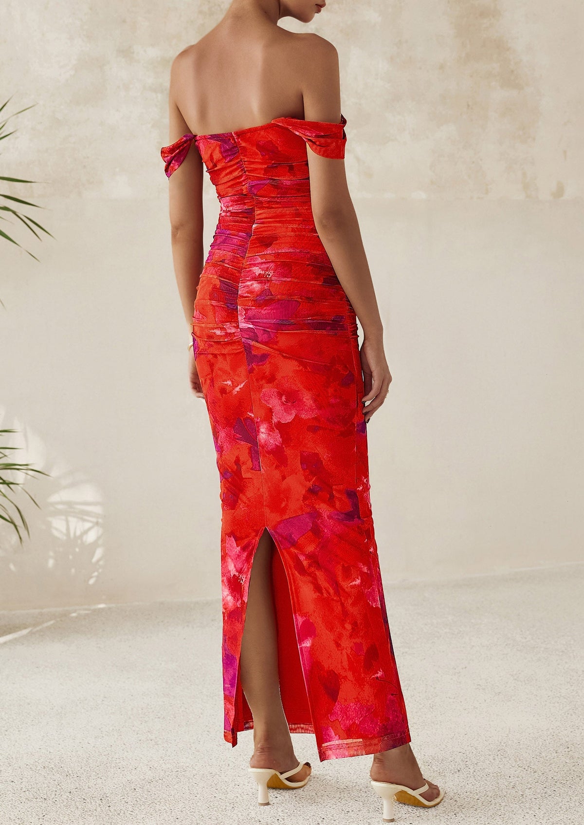 Floral Mesh Ruched Maxi Dress - Off-Shoulder, Cocktail - photo 50