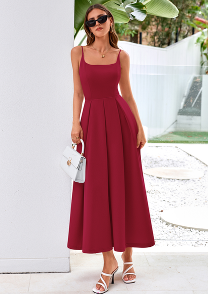 A-Line Flowy Maxi Dress - Spaghetti Strap, Square Neck, photo 30