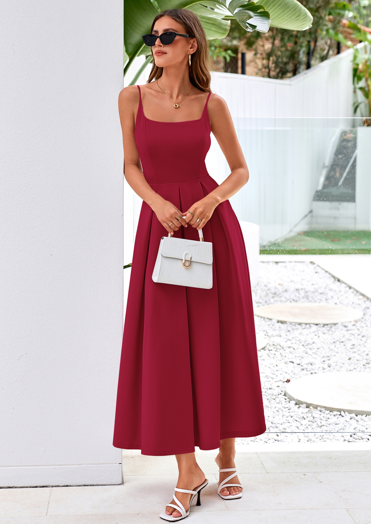 A-Line Flowy Maxi Dress - Spaghetti Strap, Square Neck, photo 28