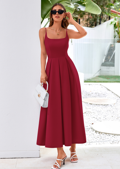 A-Line Flowy Maxi Dress - Spaghetti Strap, Square Neck, photo 29