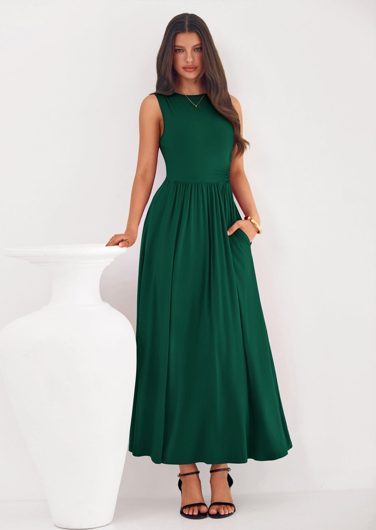 A-Line Flowy Maxi Dress - Sleeveless, Crewneck, Casual - photo 28