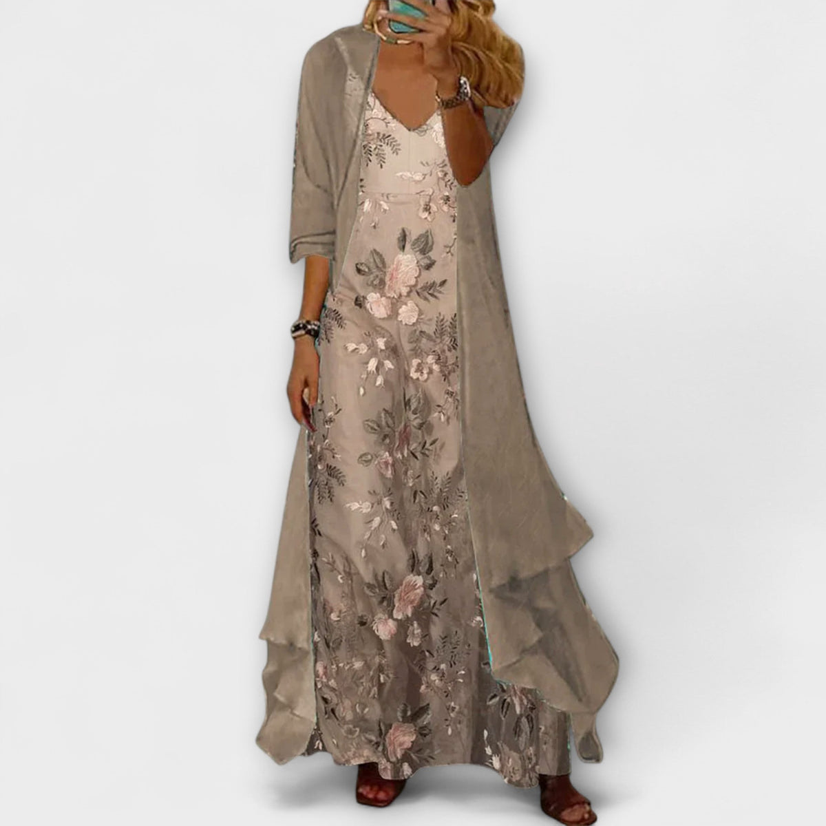 Willow | Women's Floral Maxi Dress with Longline Cardigan Set