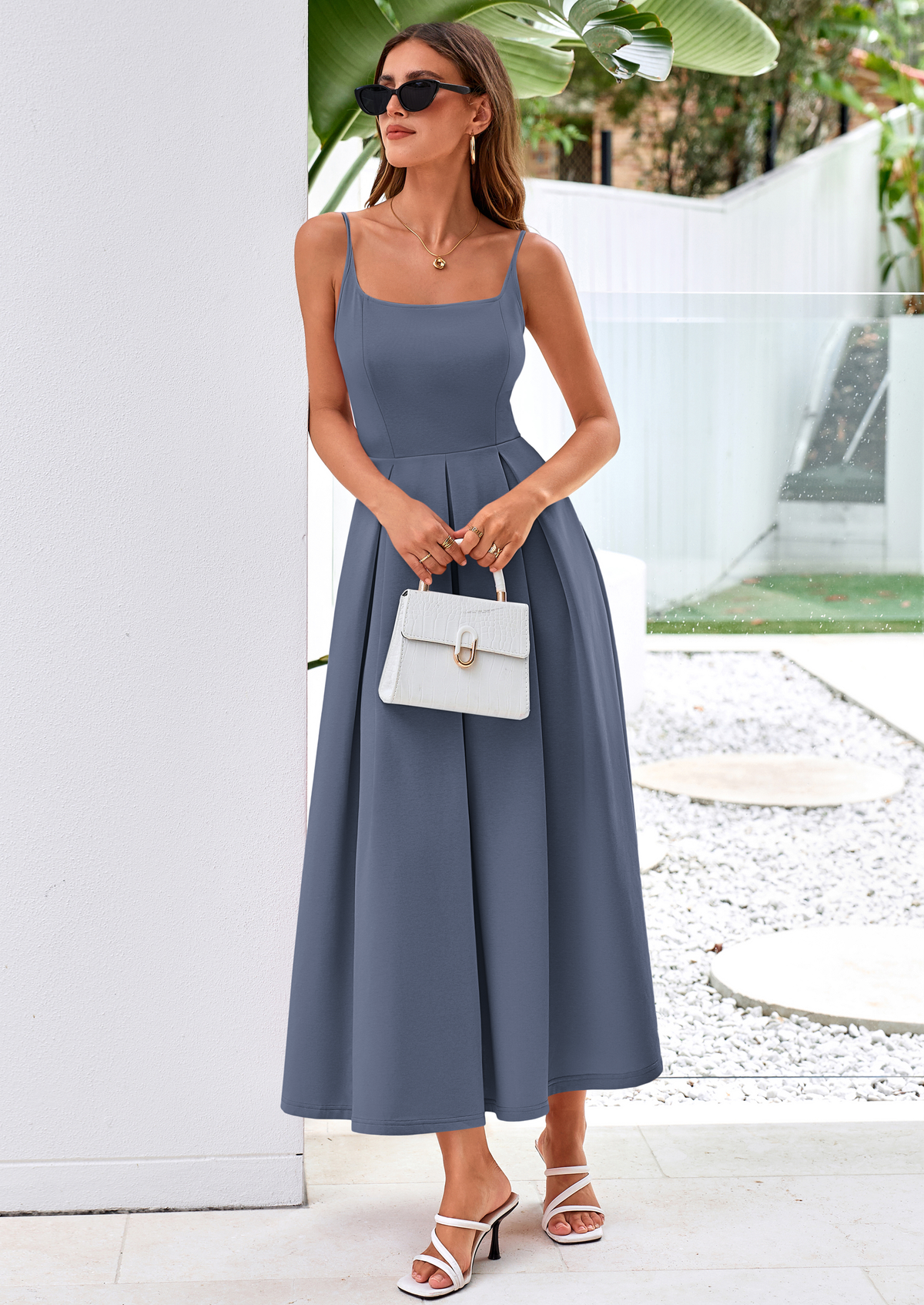A-Line Flowy Maxi Dress - Spaghetti Strap, Square Neck, photo 34