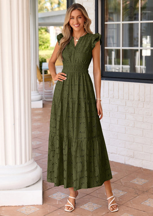 Floral Lace Maxi Dress - V-Neck, Boho - photo 1