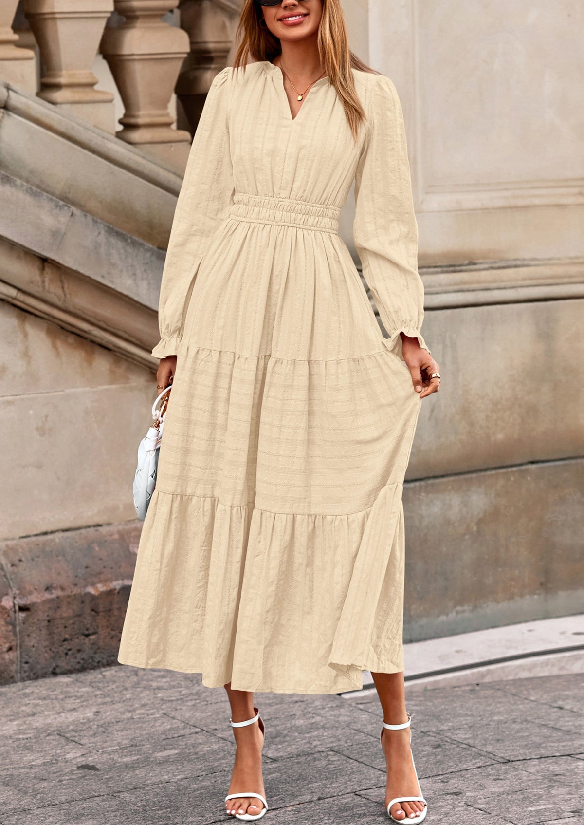 Flowy Maxi Dress - Long Sleeve, V-Neck, Wedding Guest - photo 22