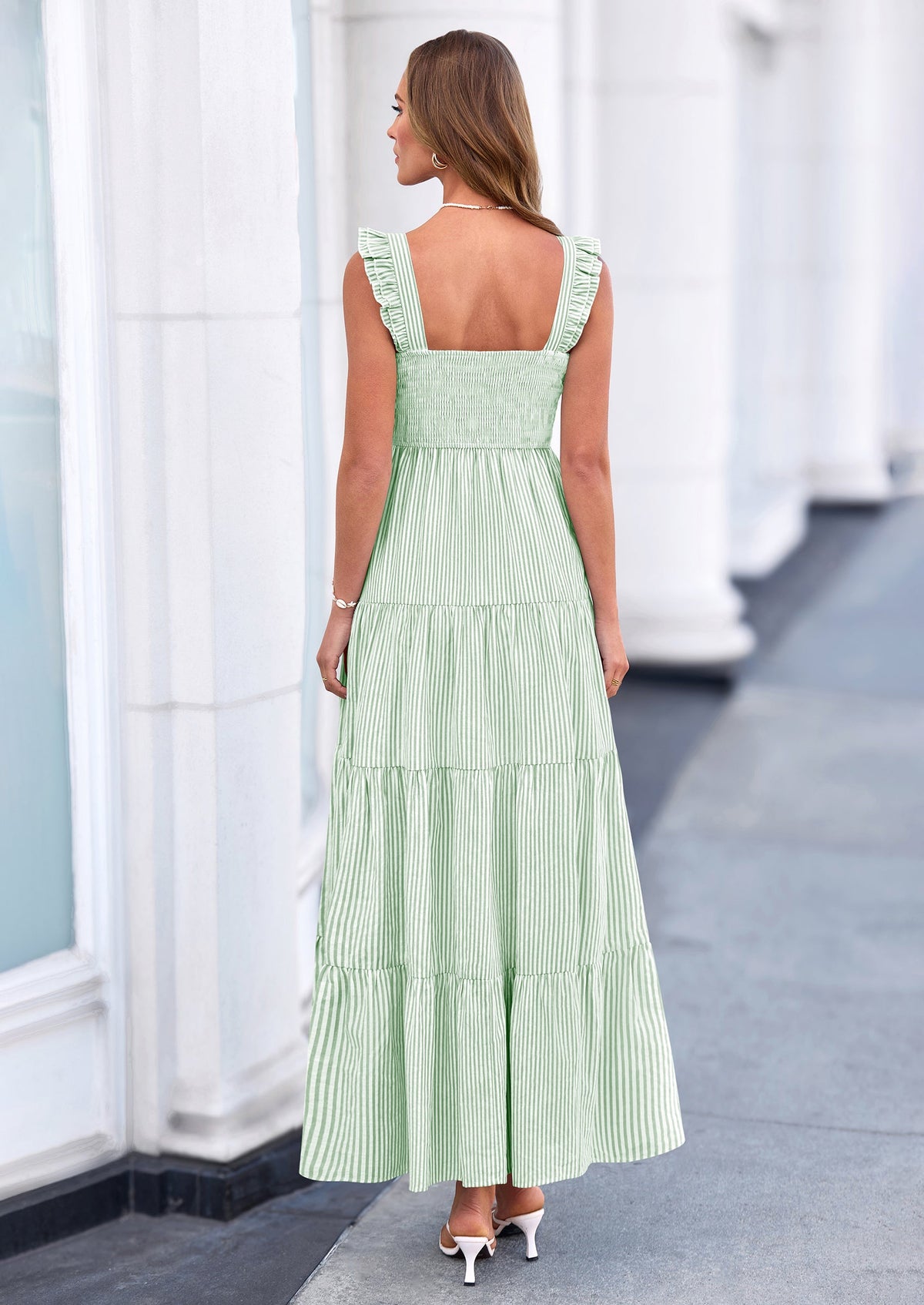 Striped Flowy Maxi Dress - Sleeveless, Square Neck, Casual - photo 33