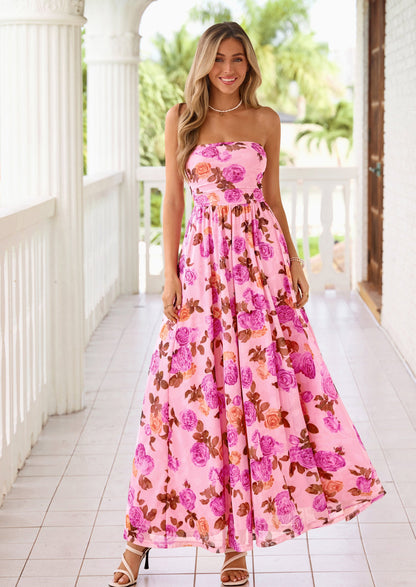 Floral Maxi Dress - Strapless, Boho - photo 1