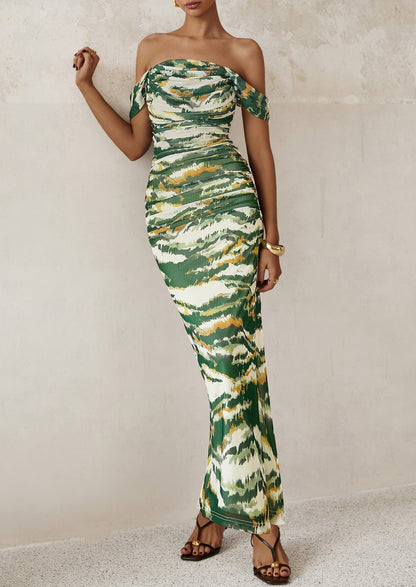 Floral Mesh Ruched Maxi Dress - Off-Shoulder, Cocktail - photo 44