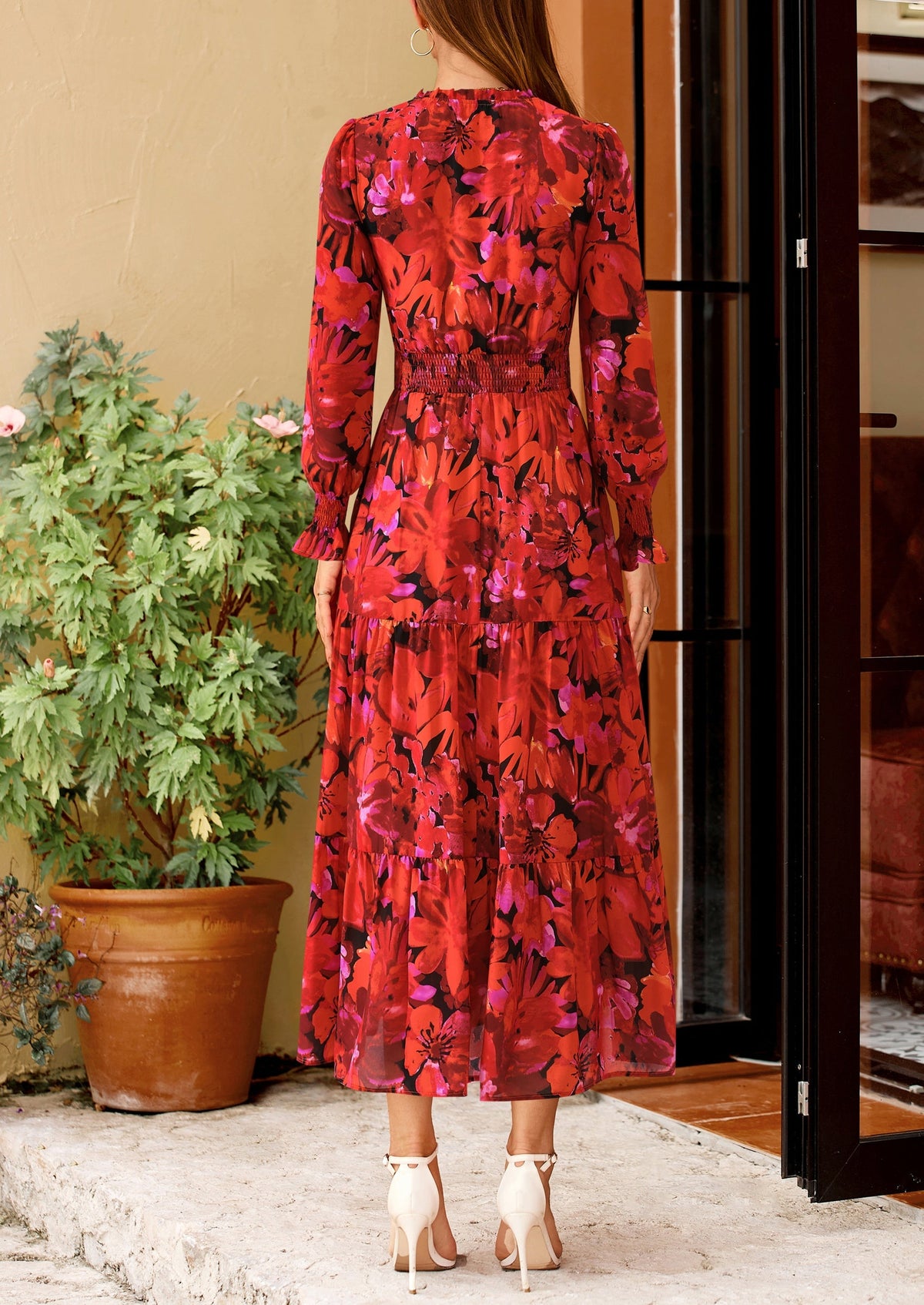 Floral A-Line Flowy Maxi Dress - Long Sleeve, V-Neck, Casual - photo 15