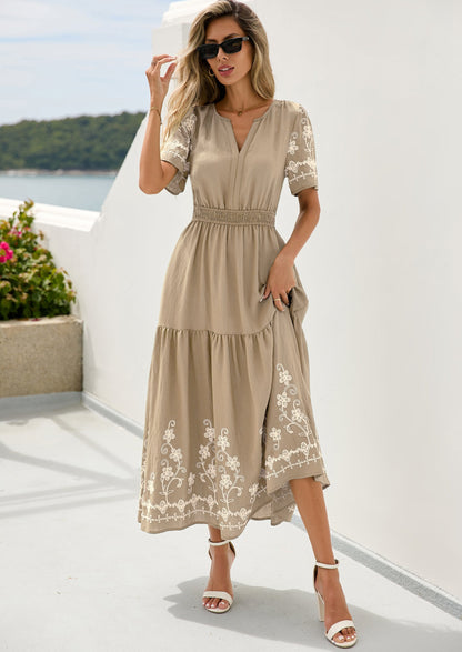 Floral A-Line Flowy Maxi Dress - Short Sleeve, V-Neck, Boho - photo 22