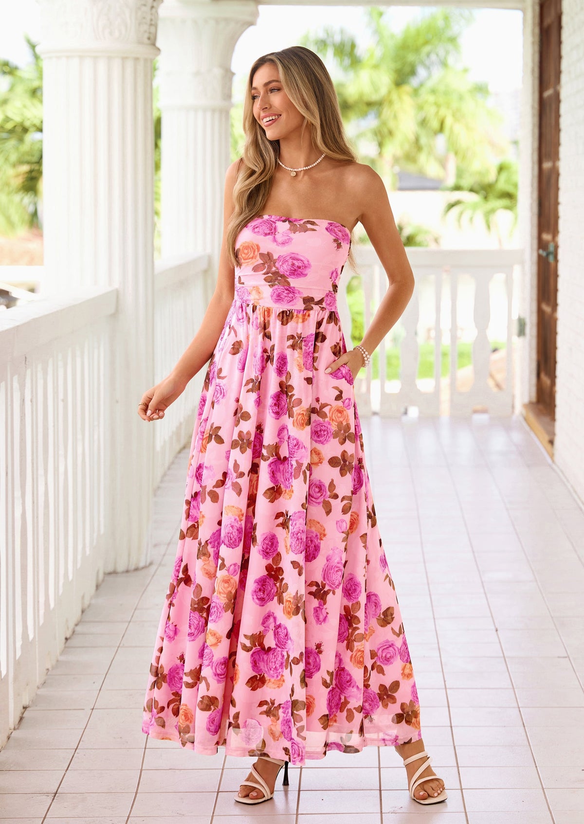 Floral Maxi Dress - Strapless, Boho - photo 3