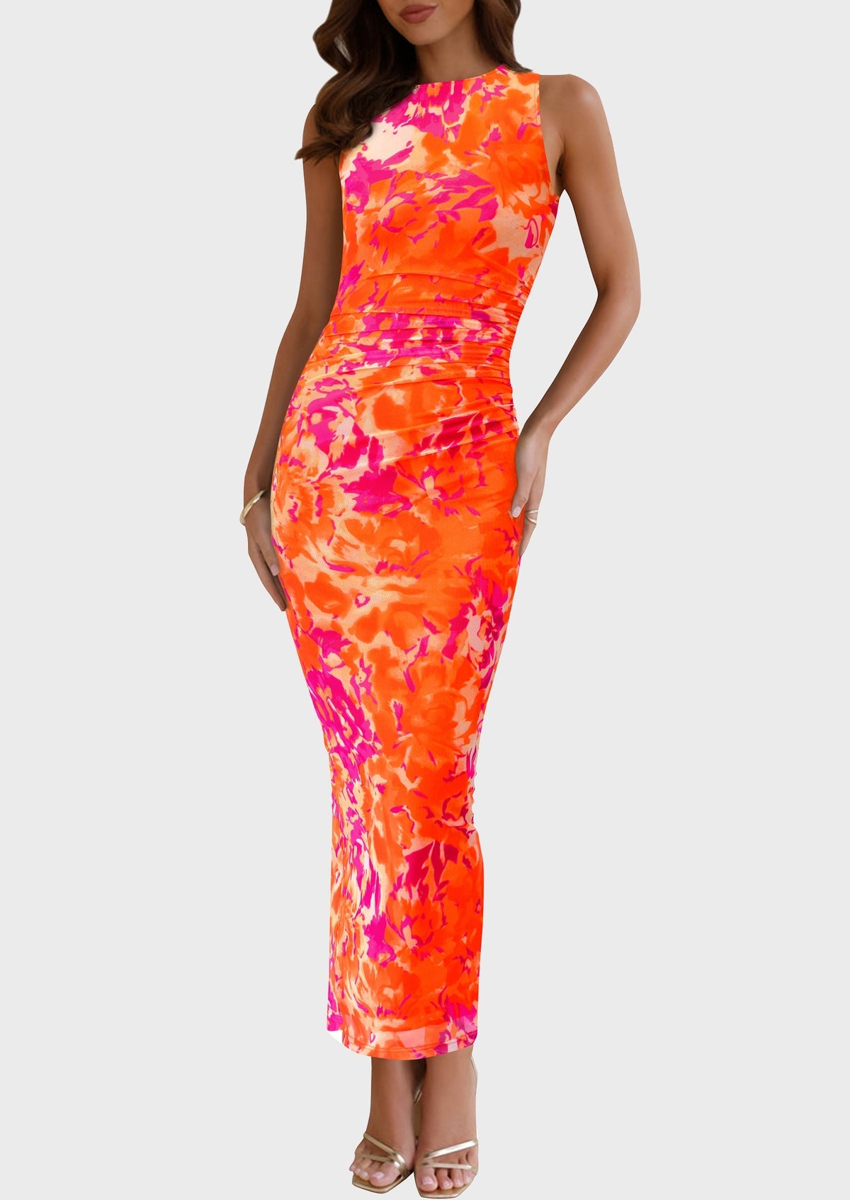 Floral Mesh Bodycon Maxi Dress - Sleeveless, Wedding Guest - photo 24