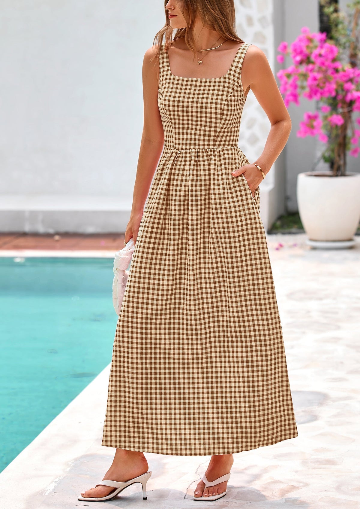 A-Line Maxi Dress - Spaghetti Strap, Square Neck, Casual - photo 40