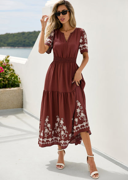Floral A-Line Flowy Maxi Dress - Short Sleeve, V-Neck, Boho - photo 40