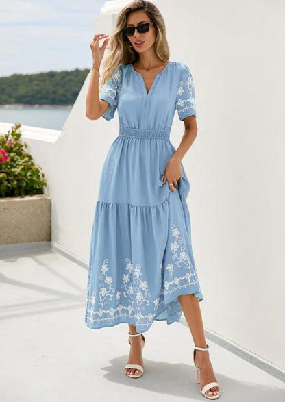 Floral A-Line Flowy Maxi Dress - Short Sleeve, V-Neck, Boho - photo 28