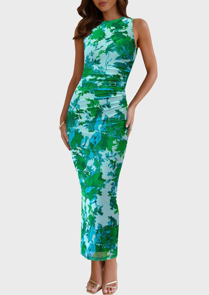 Floral Mesh Bodycon Maxi Dress - Sleeveless, Wedding Guest - photo 45