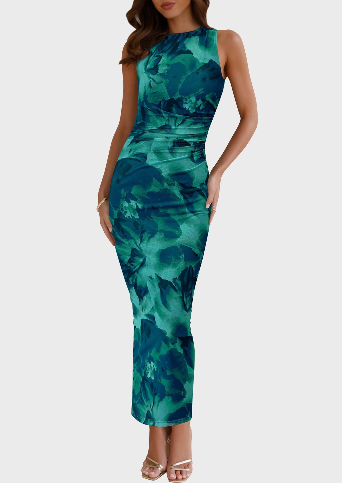 Floral Mesh Bodycon Maxi Dress - Sleeveless, Wedding Guest - photo 4