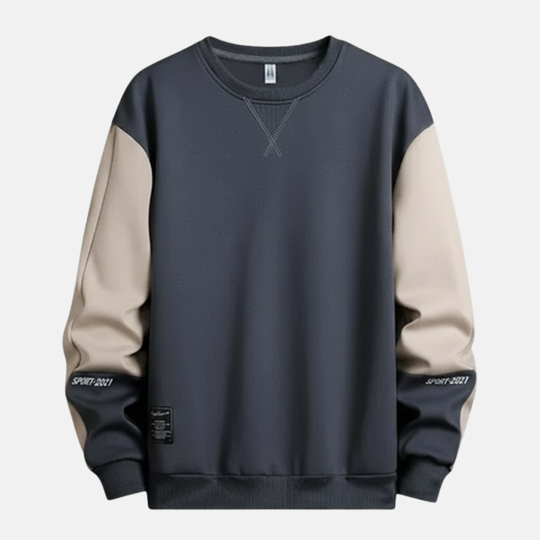 Men's relaxed fit two-tone raglan sleeve sweatshirt cotton blend with ribbed trim sporty contrast
