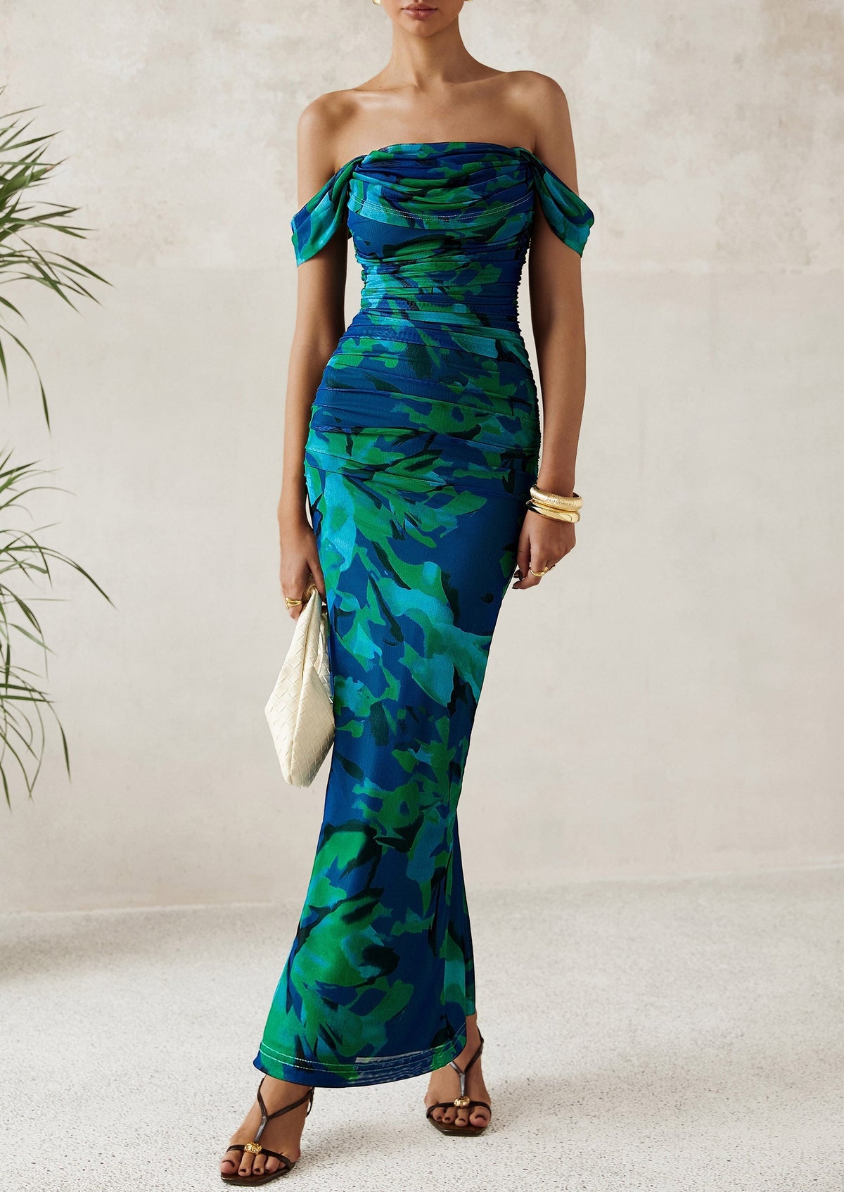 Floral Mesh Ruched Maxi Dress - Off-Shoulder, Cocktail - photo 28