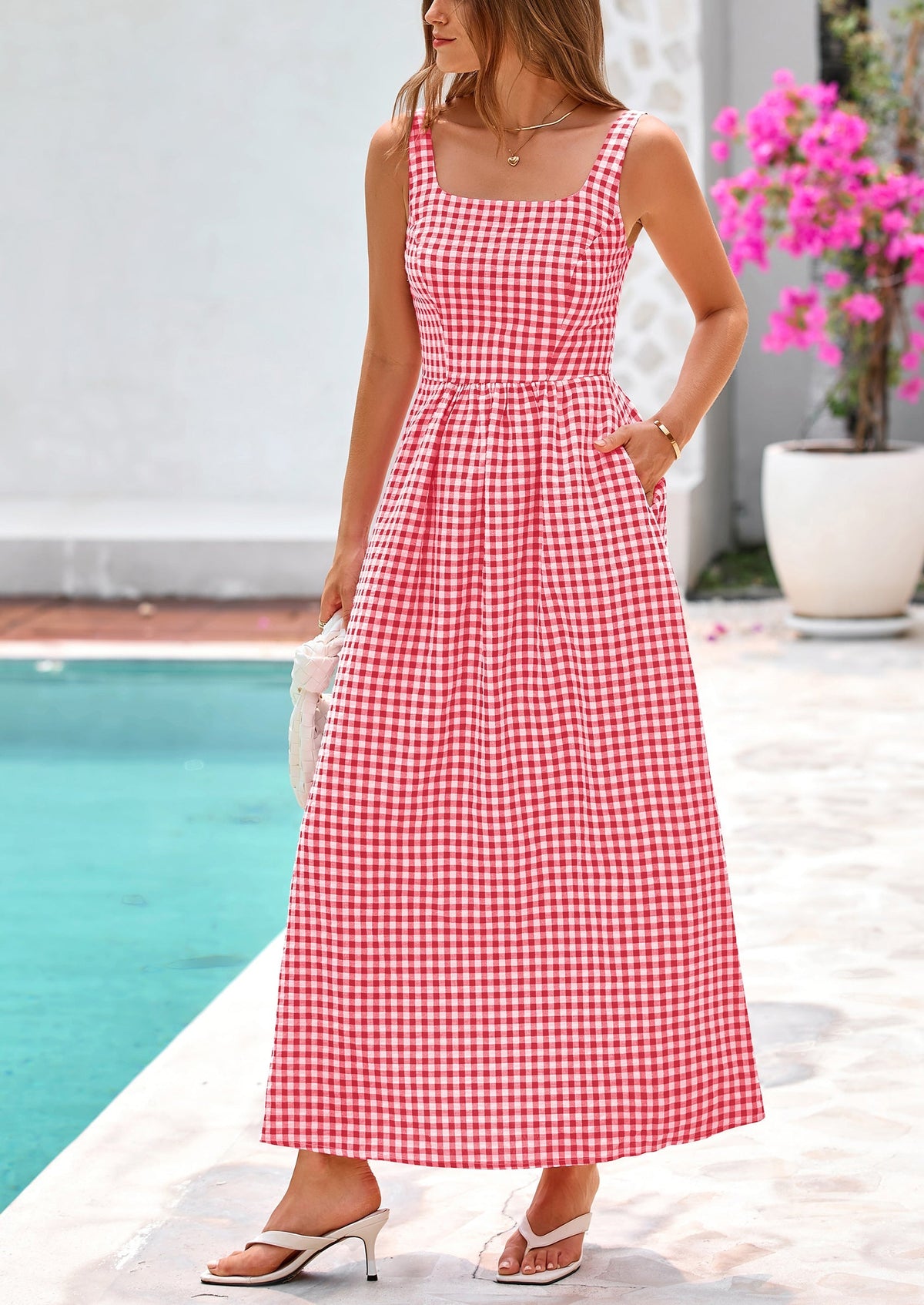 A-Line Maxi Dress - Spaghetti Strap, Square Neck, Casual - photo 34