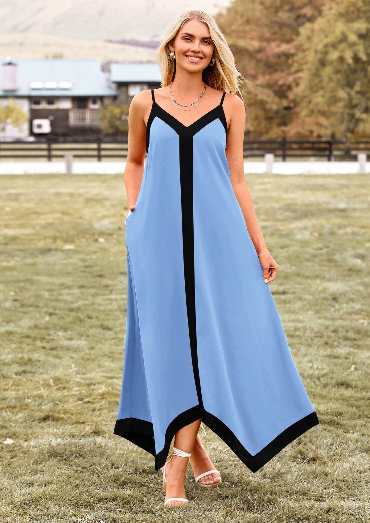 Flowy Maxi Dress - Sleeveless, V-Neck, Party - photo 57
