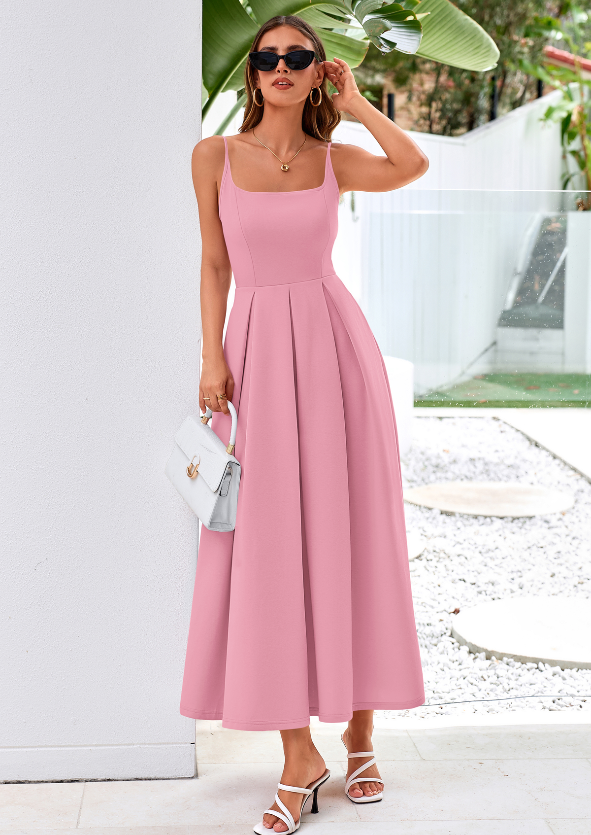 A-Line Flowy Maxi Dress - Spaghetti Strap, Square Neck, photo 41