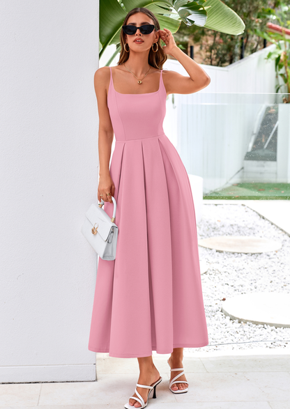 A-Line Flowy Maxi Dress - Spaghetti Strap, Square Neck, photo 41