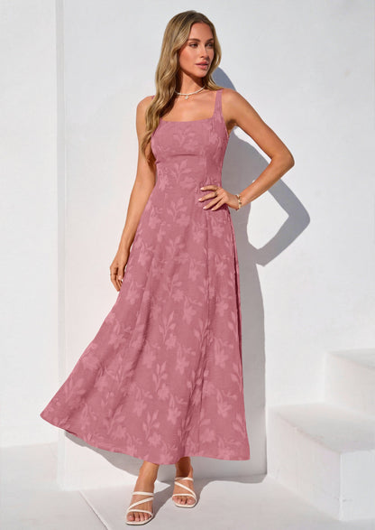 Jacquard Flowy Maxi Dress - Sleeveless, Square Neck, Casual - photo 12