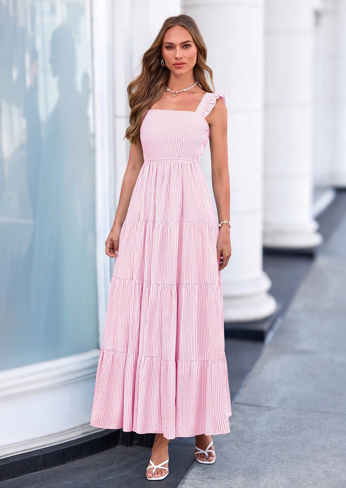 Striped Flowy Maxi Dress - Sleeveless, Square Neck, Casual - photo 26