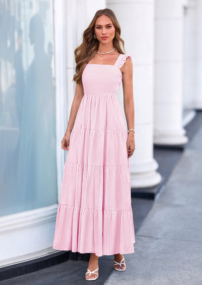 Striped Flowy Maxi Dress - Sleeveless, Square Neck, Casual - photo 26