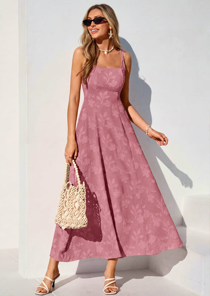 Jacquard Flowy Maxi Dress - Sleeveless, Square Neck, Casual - photo 13