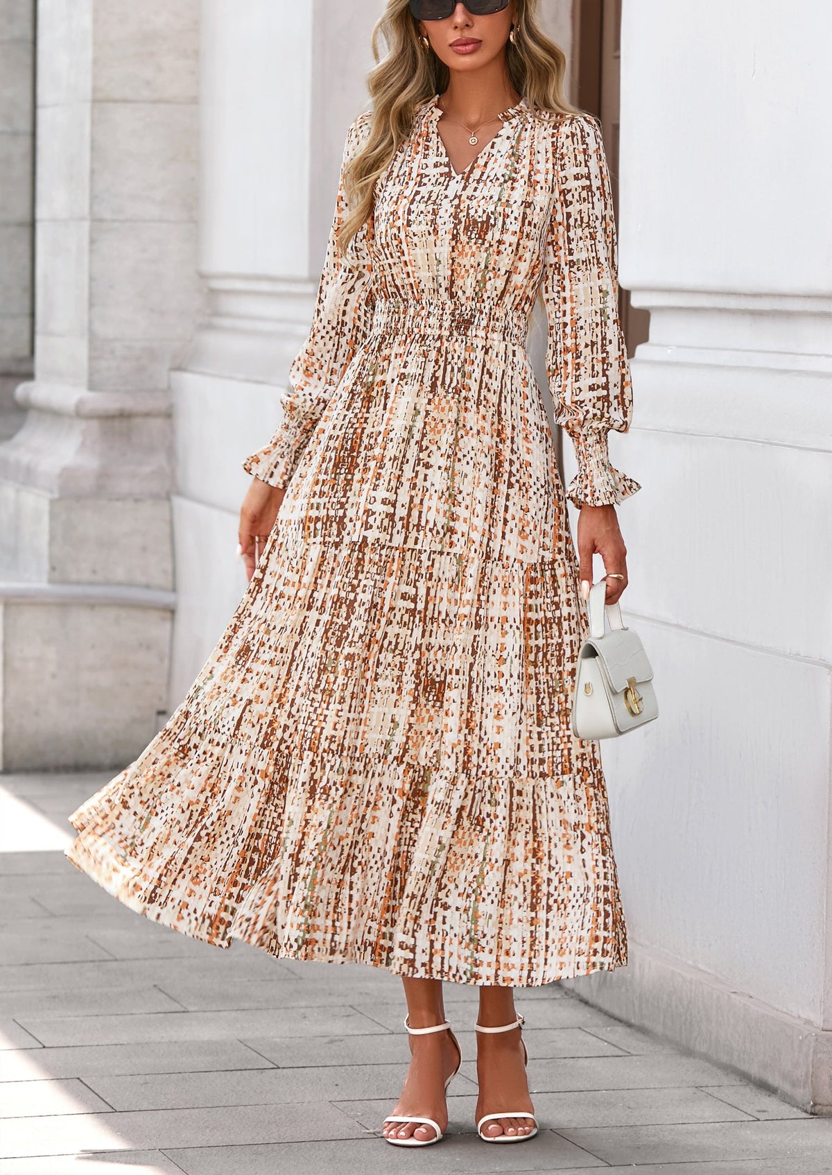 Floral A-Line Flowy Maxi Dress - Long Sleeve, V-Neck, Casual - photo 50