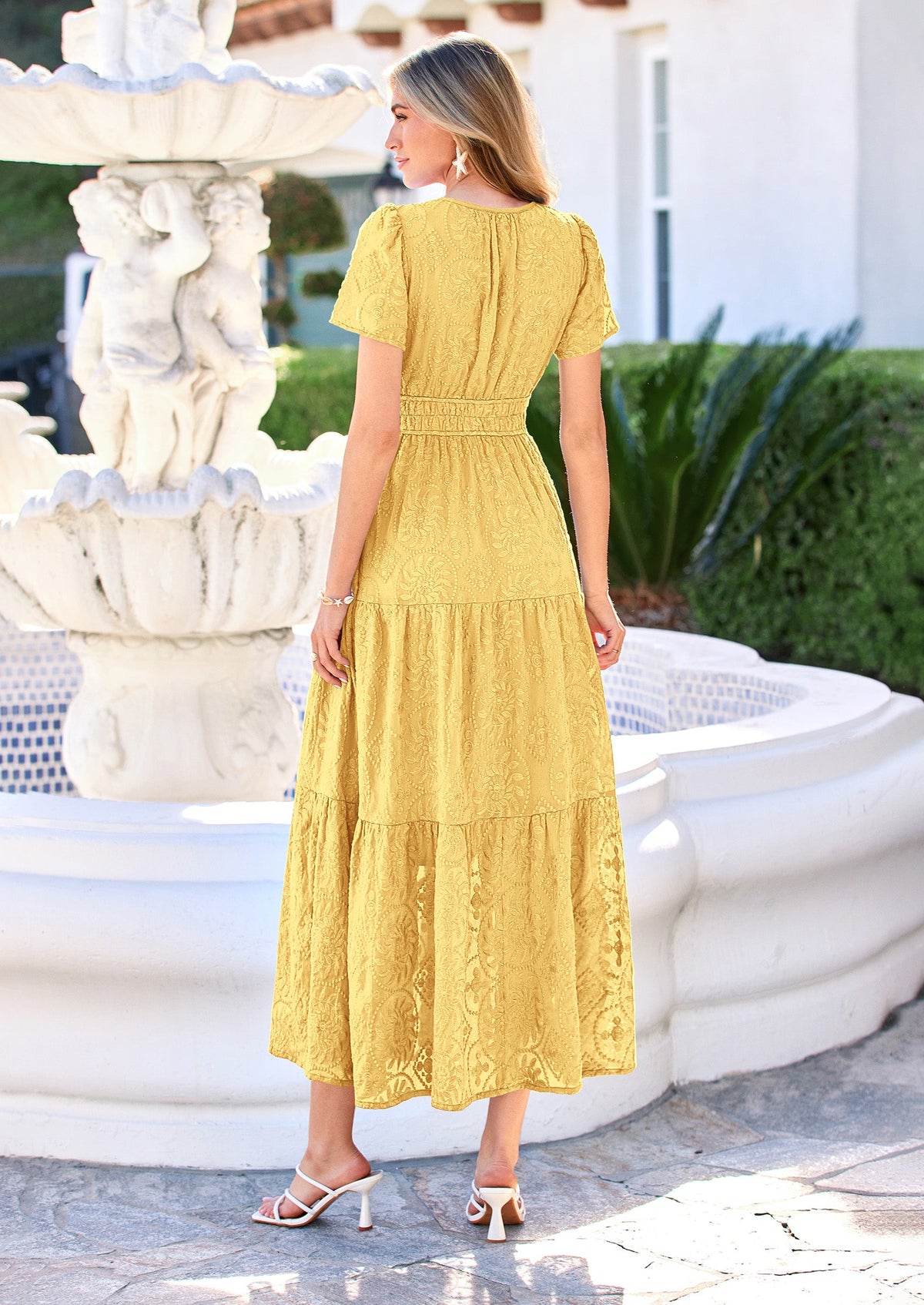 Floral A-Line Maxi Dress - Short Sleeve, V-Neck, Boho - Photo 32