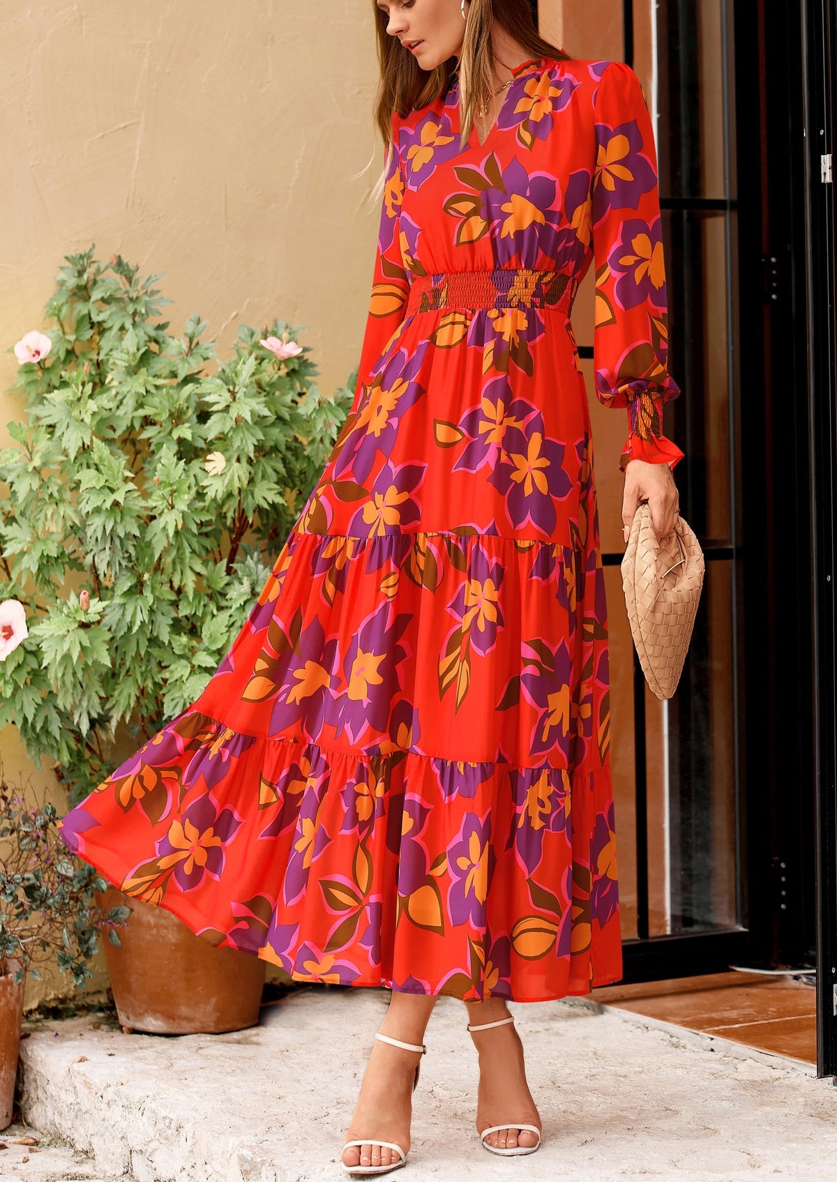 Floral A-Line Flowy Maxi Dress - Long Sleeve, V-Neck, Casual - photo 21