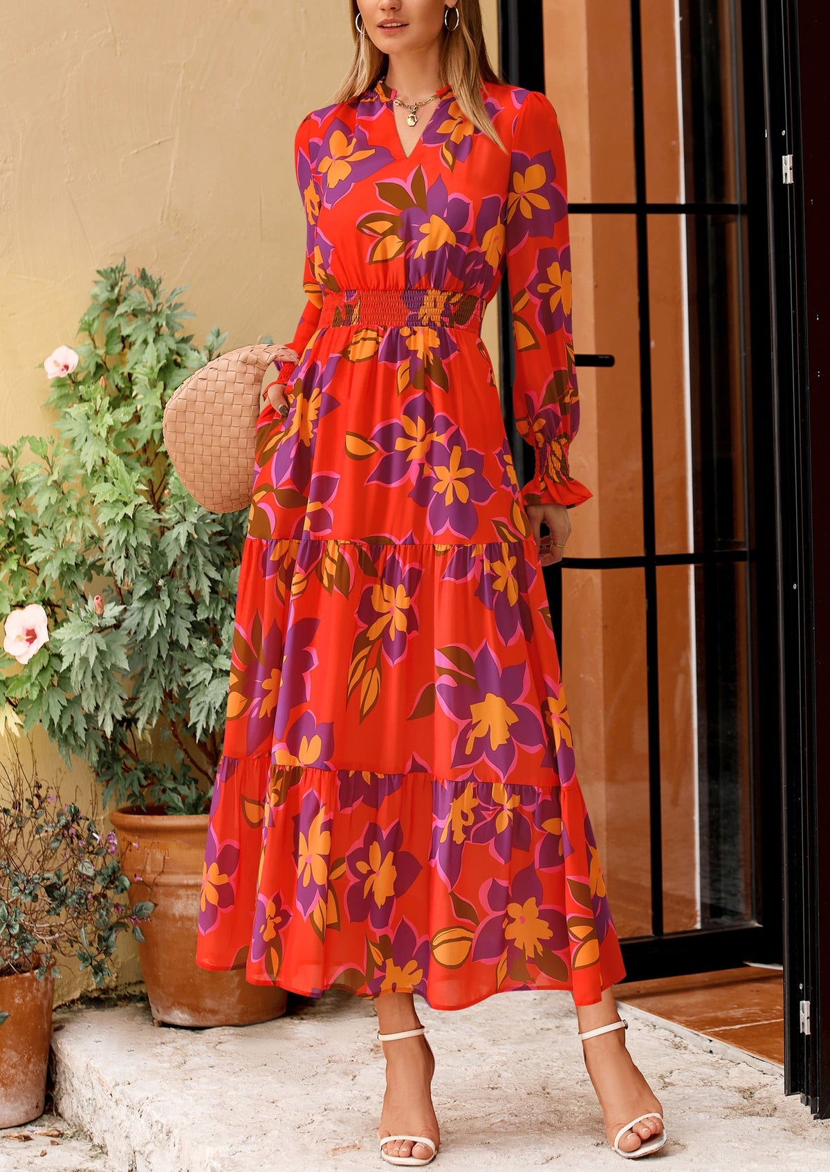 Floral A-Line Flowy Maxi Dress - Long Sleeve, V-Neck, Casual - photo 22