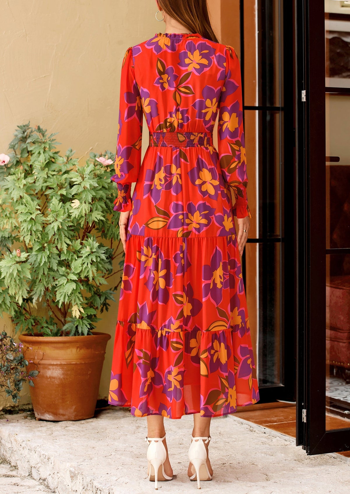 Floral A-Line Flowy Maxi Dress - Long Sleeve, V-Neck, Casual - photo 20