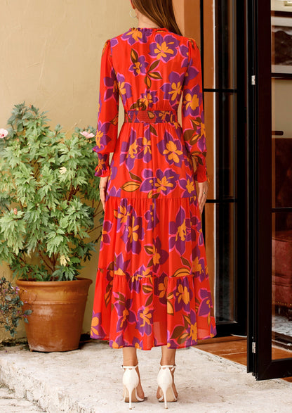 Floral A-Line Flowy Maxi Dress - Long Sleeve, V-Neck, Casual - photo 20