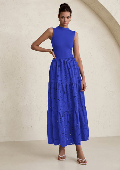 Eyelet Maxi Dress - Sleeveless, Mock Neck, Casual - photo 51