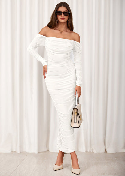 Mesh Ruched Bodycon Maxi Dress - Long Sleeve, Wedding Guest - photo 10