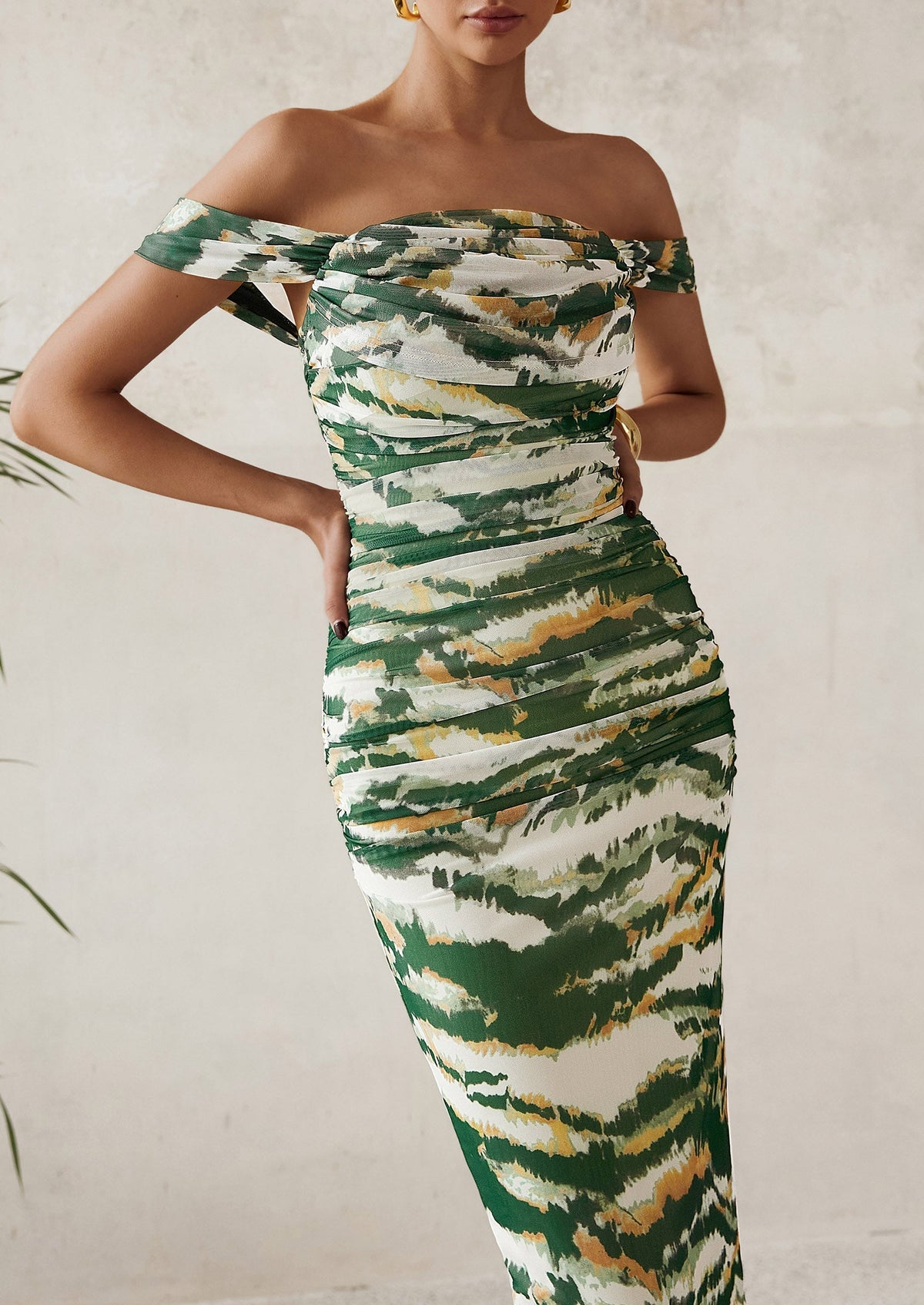 Floral Mesh Ruched Maxi Dress - Off-Shoulder, Cocktail - photo 45