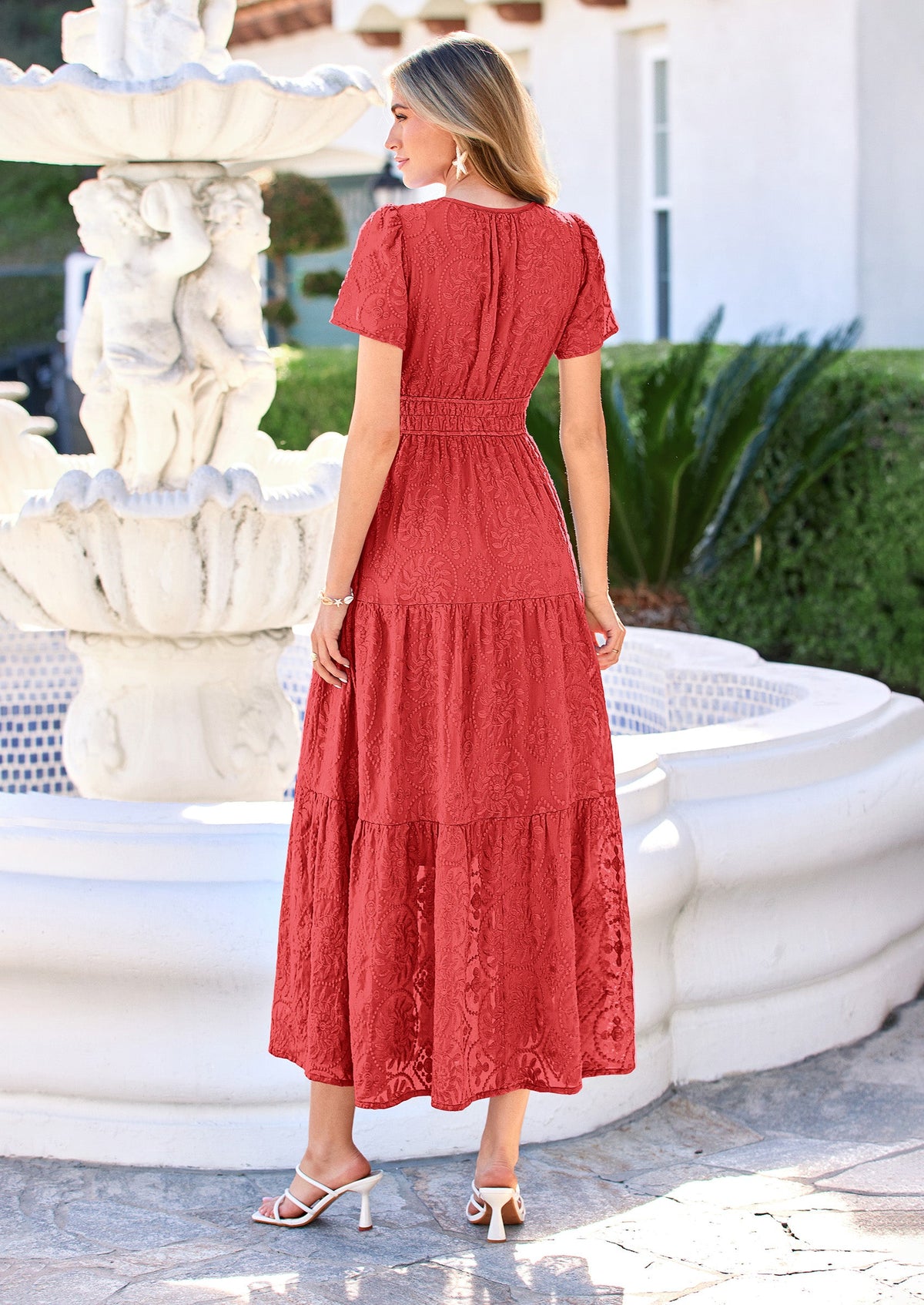 Floral A-Line Maxi Dress - Short Sleeve, V-Neck, Boho - Photo 20