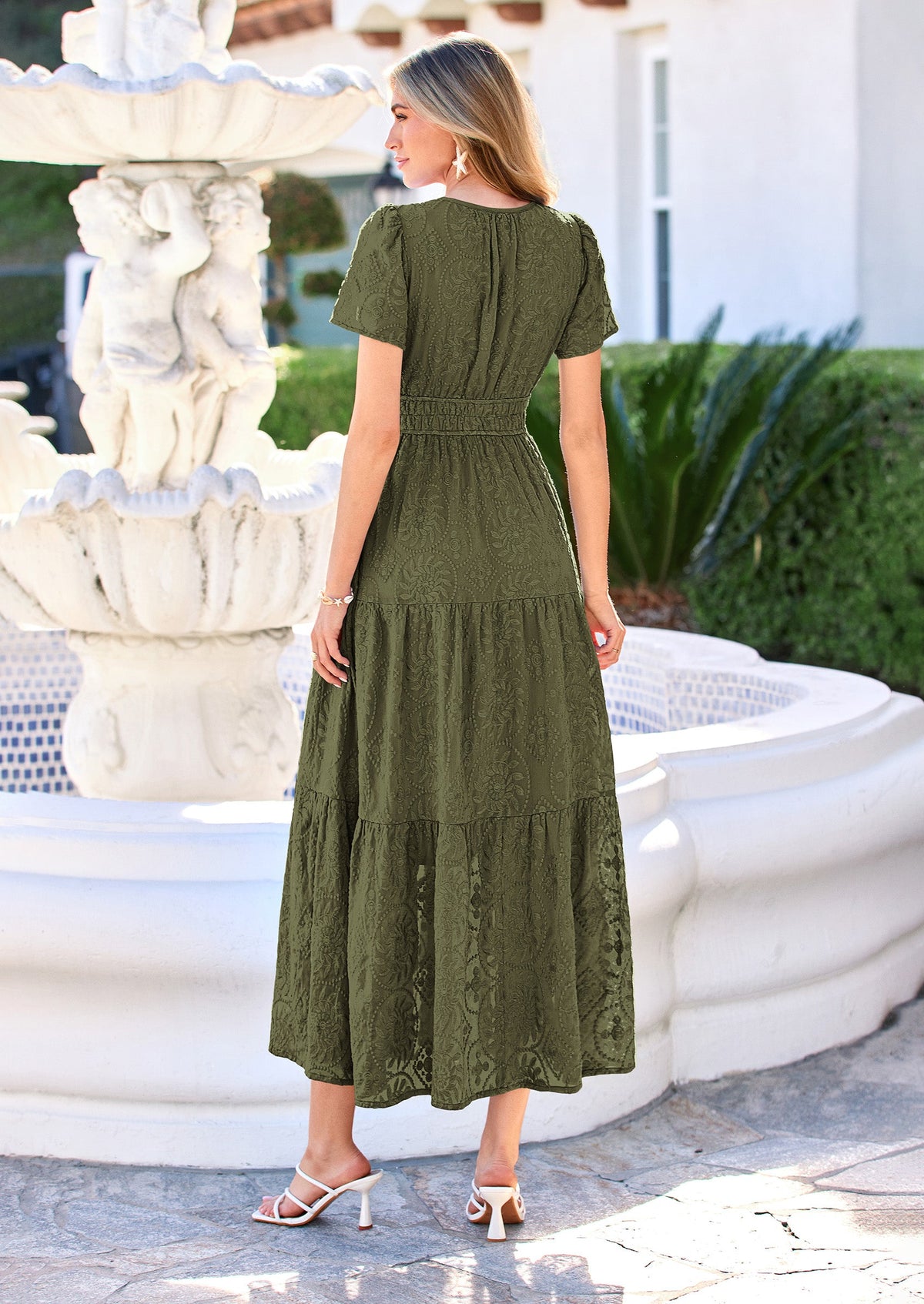 Floral A-Line Maxi Dress - Short Sleeve, V-Neck, Boho - Photo 38