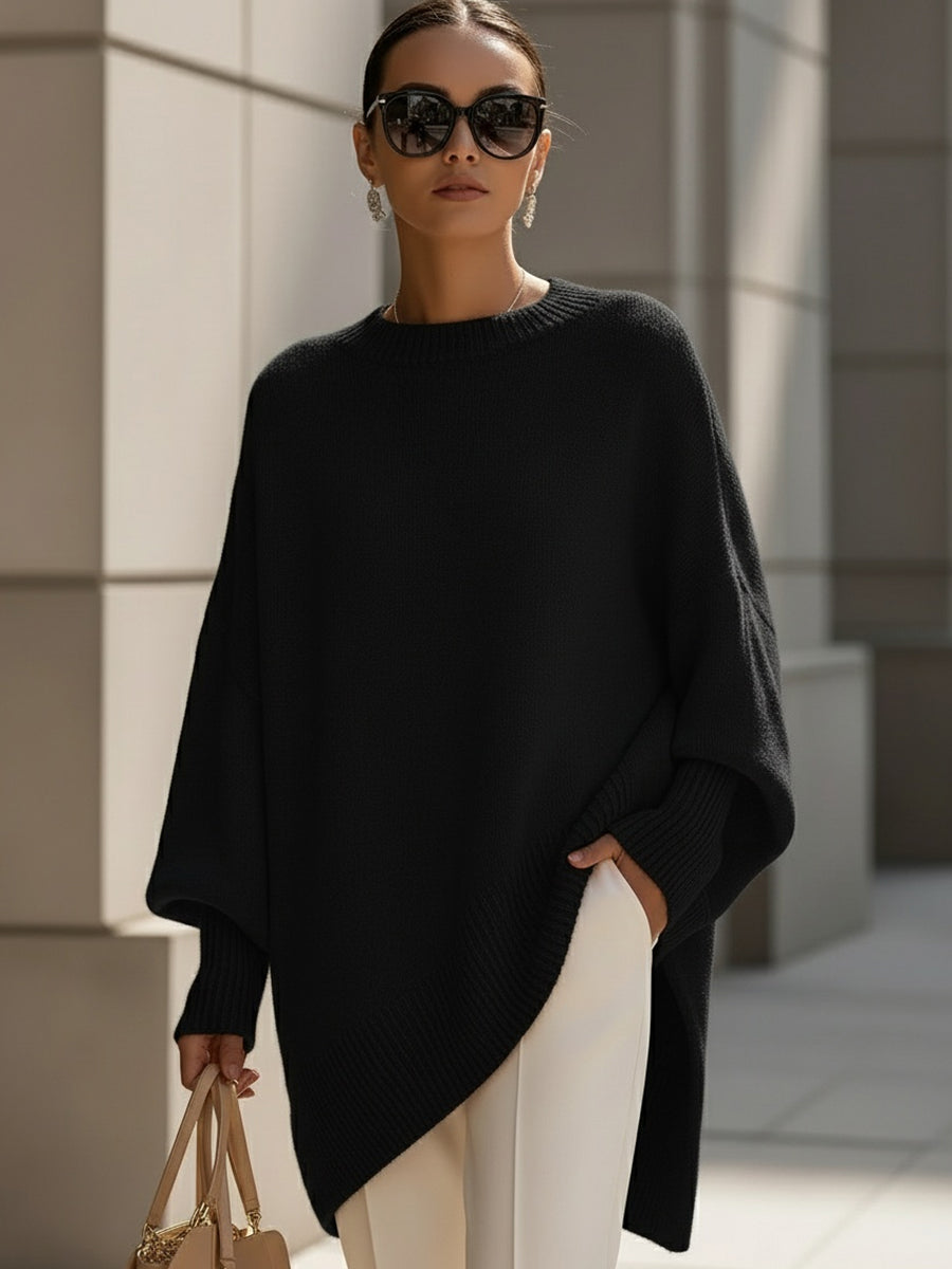 Lillian luxe oversized sweater in draped silhouette with elegant flowing cut and elongating effect