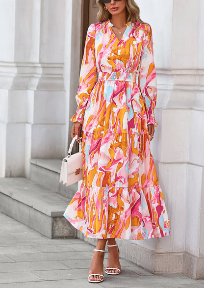 Floral A-Line Flowy Maxi Dress - Long Sleeve, V-Neck, Casual - photo 79